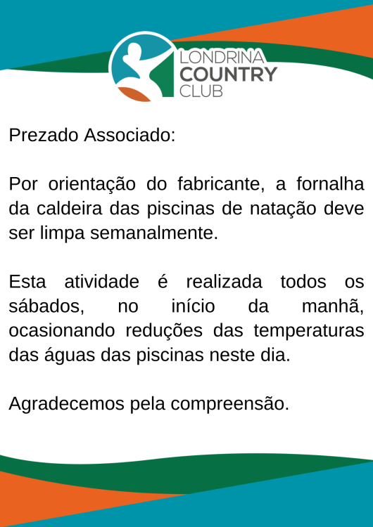 AVISO LIMPEZA CALDEIRA PISCINA